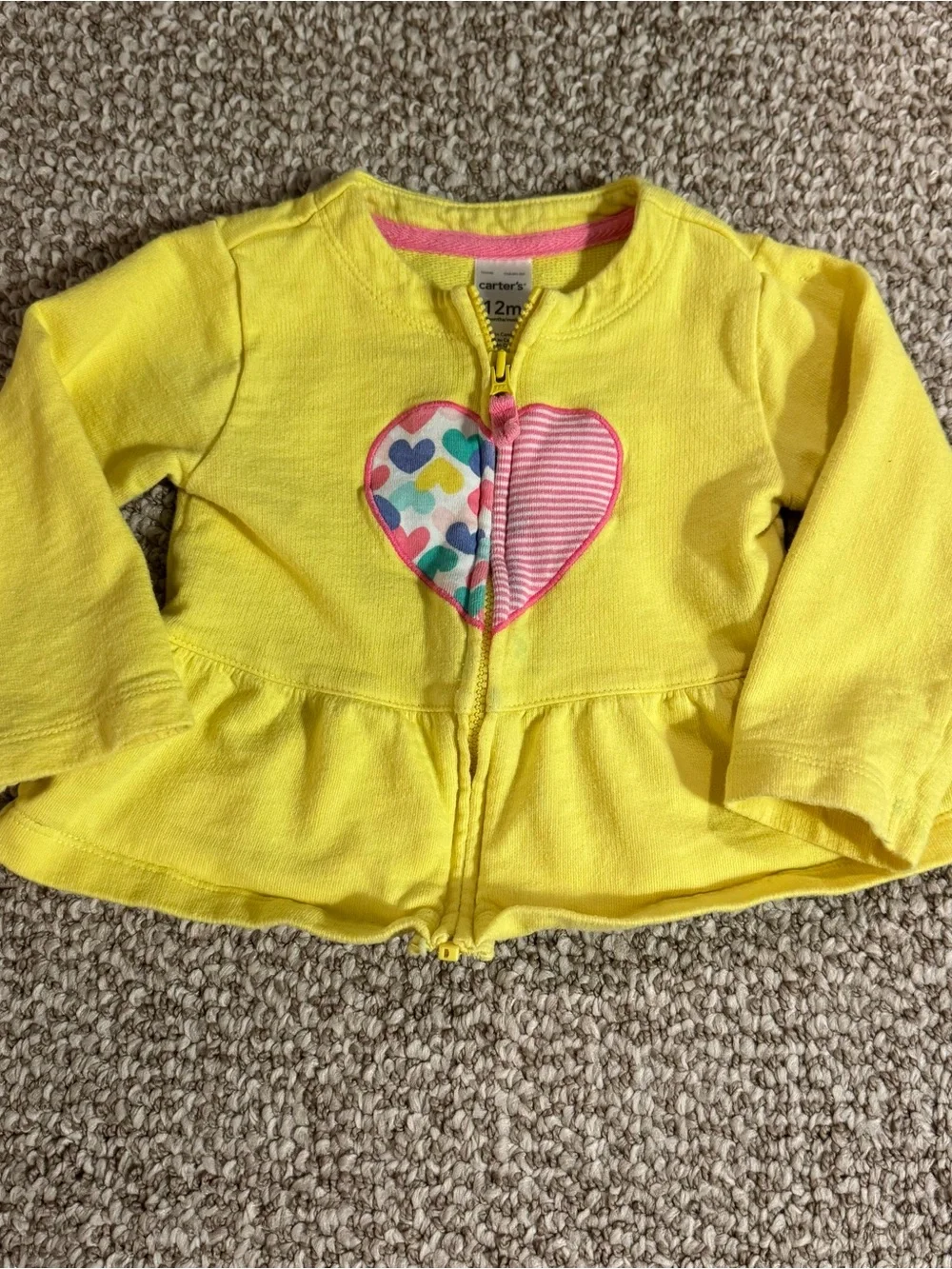Carter's Baby Girl Yellow Zip-Up Peplum Jacket Heart Applique 12 Months